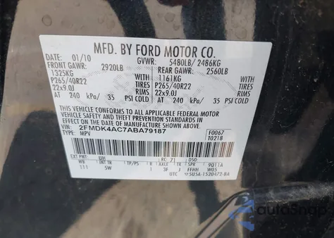 2010 Ford Edge Sport z USA, uszkodzony, nr VIN 2FMDK4AC7ABA79187